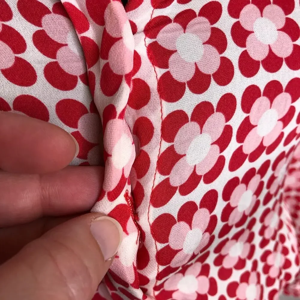 Boden red white pink floral silk drawstring waist shirt dress size 4R